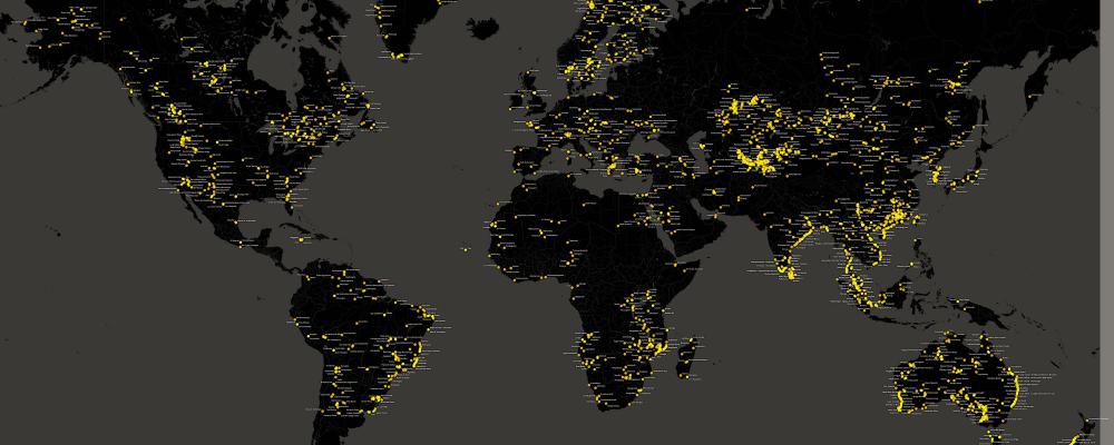 Globala fyndigheter av sällsynta jordartsmetaller. Karta: Wikipedia Commons lic. Kredit: Upphovsperson: Wikideas1