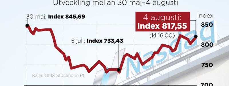 Anna-Lena Lindqvist/TT: Börskurva med indexutveckling 30 maj–4 augusti