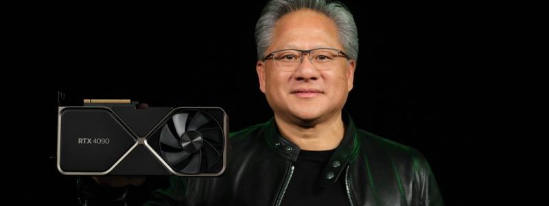 Nvidia: Nvidias vd Jensen Huang visar upp bolagets mest avancerade grafikprocessor.