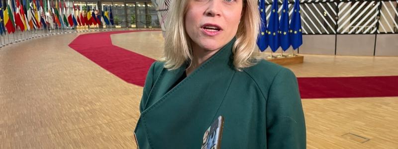 Wiktor Nummelin/TT: Biträdande arbetsmarknadsminister Paulina Brandberg (L) på väg in till torsdagens EU-möte i Bryssel.