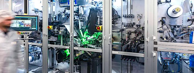 Fabrik. Batteriproduktion vid V4Drives fabrik. Företagets namn ändras till V4Smart i och med affären.
BILD: Porsche AG