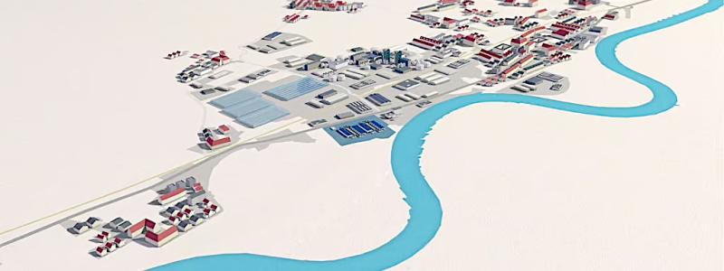 Intill Agro-Chemieparken i Wittenberg, nära floden Elbe, planeras byggandet av vätgasanläggningen (markerad i mörkblått). Investeringssumman uppgår till upp till 1,6 miljarder euro. Illustration: VNG