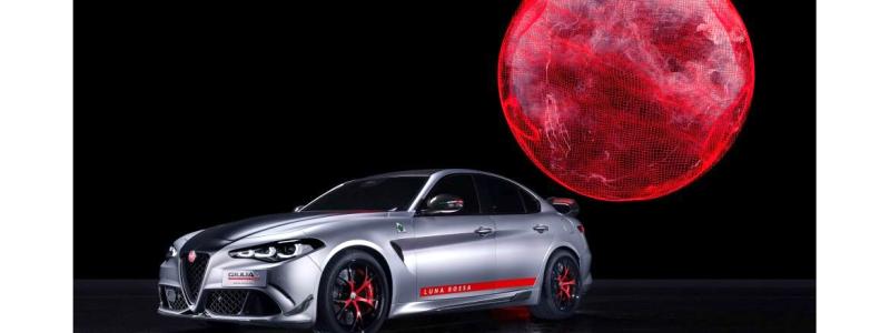 Alfa Romeo Giulia Quadrifoglio Luna Rossa visades tidigare även på Bryssels bilsalong. Foto: Stellantis Press Image