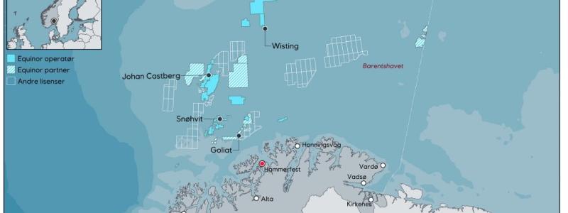 Illustration av Equinors planerade utbyggnad av Wistingfältet i Barentshavet. Projektet kan bli Norges största nya oljeutveckling på den norska kontinentalsockeln under de kommande åren. Karta: Equinor