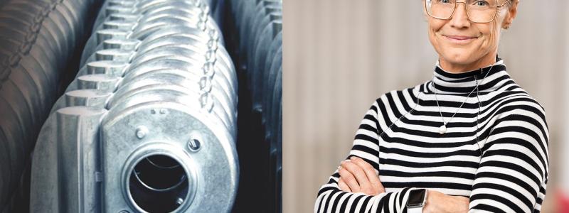 Exempel på pressgjuteri och Pernilla Walkenström, divisionschef Material och produktion, RISE. Foto: RISE