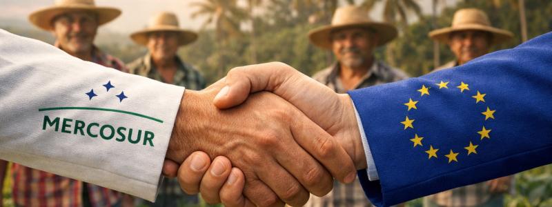 Den europeiska branschorganisationen Confederation of European Paper Industries, Cepi, välkomnar i ett uttalande undertecknandet av partnerskapsavtalet mellan EU och Mercosur.  En ohelig allians av högerextremister och vänsterpartier i Europaparlamentet sade emellertid nej till avtalet. Därmed ligger frågan nu hos EU:s domstolar, som ska pröva hur avtalet förhåller sig till unionsrätten och EU:s klimat- och miljölagstiftning. Illustration, ej fotografi- AI-genererat innehåll, Copyright, Conventus.