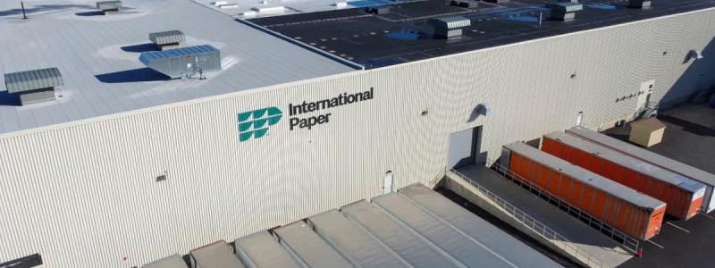 Flygbild över International Papers anläggning i Atglen i Pennsylvania där wellpappförpackningar tillverkas. Foto: International Paper.