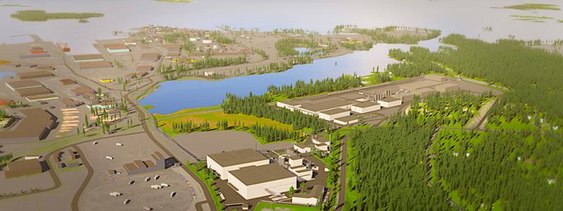 Anläggningen för prekursorer till katodaktivt material (pCAM) i Fredrikshamn har hittills utvecklats av CNGR Finland Oy. Nu har Suomen Malmijalostus (Finnish Minerals Group) förvärvat hela aktiekapitalet i bolaget och blev därmed ensam ägare i april 2025. – Efter att vår ursprungliga partner dragit sig ur projektet utvärderar vi nu förutsättningarna för att fortsätta på en ny grund, meddelar bolaget. Målet är att bygga en högteknologisk produktionsanläggning som kan leverera prekursorer till katodaktivt material med en rekordlåg koldioxidavtryck – ett viktigt steg mot mer hållbar europeisk batteriproduktion. Illustration: Suomen Malmijalostus (Finnish Minerals Group)