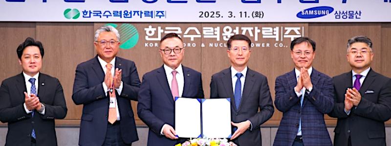 Avtalet undertecknades i Seoul av KHNP:s vd Hwang Joo-ho och Samsung C&T:s vd Oh Se-cheol. Foto: KHNP