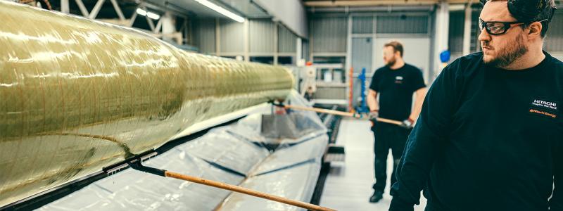 Anläggningen i Piteå som producerar kompositisolatorer.  Foto: Hitachi Energy