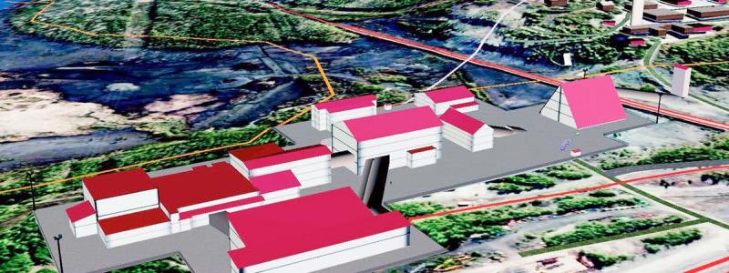 Illustration av planerad anrikningsanläggning och vanadinfabrik i finländska orten Otanmäki. Bild: Otanmäki Mine Oy