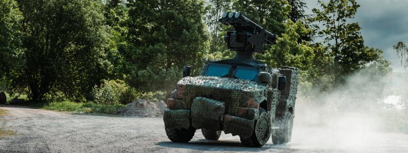 Saabs fordonsintegrerade mobila luftvärnslösning MSHORAD fungerar som ”en skyddande sköld för enheter som är ute på uppdrag”. Foto: Saab