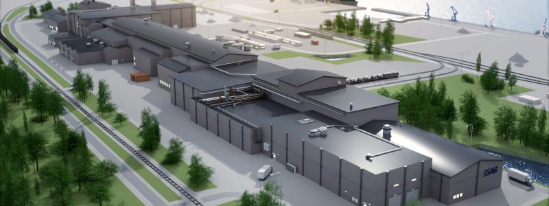 Illustration av SSAB:s planerade stålverk i Luleå. Pressbild: SSAB