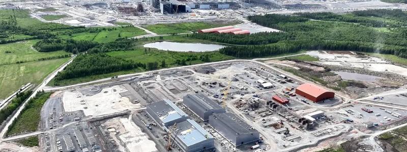 Stegras stålverk i Boden under uppförande. Foto: Stegra