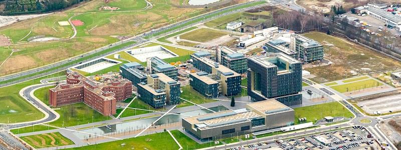 Flygfoto över ThyssenKrupps högkvarter, riktning NW. Foto: Kredit: Tuxyso / Wikimedia Commons / CC BY-SA 3.0