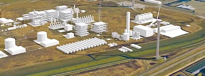 Datorgenererad illustration av den planerade anläggningen H2M Eemshaven. Foto: Equinor.