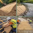 Dessa material kan användas exempelvis för tillfällig stabilisering av slänter, flodbankar, vid takläggning och isolering och tillfälliga vägar på byggarbetsplatser. Illustration, ej fotografi – AI-genererat innehåll, copyright, Conventus.