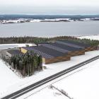 Drönarbild med illustration av den planerade anläggningen. Bild: Hushållningssällskapet Norrbotten-Västerbotten