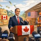Kanadas premiärminister Mark Carney presenterade åtgärderna nyligen vid ett besök på Gorman Brothers sågverk i British Columbia: Symbolbild: AI-genererad bild. Ej ett fotografi. Upphovsrätt © Conventus–