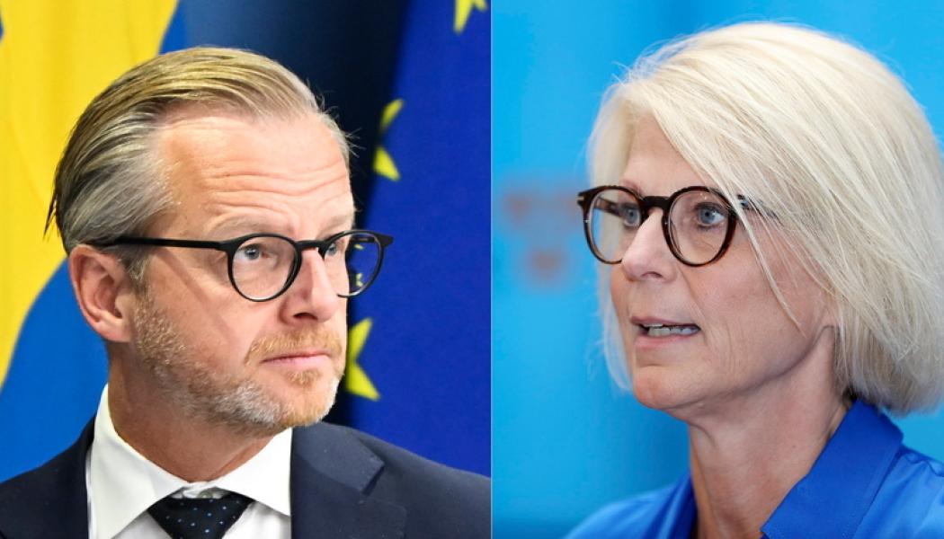 Anders Wiklund/TT/Ali Lorestani / TT: Finansminister Mikael Damberg (tv) och Moderaternas ekonomisk-politiska talesperson Elisabeth Svantesson.