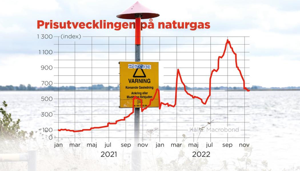 Johan Hallnäs/TT: Prisutvecklingen på naturgas, januari 2021–november 2022.
