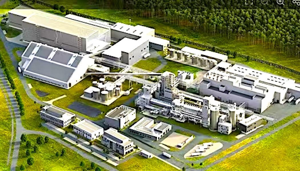 Guben Converter är den första av fem planerade litiumomvandlingsanläggningar som Rock Tech planerar att bygga i Europa och Nordamerika. Driftstart är planerad till mitten av 2025, och kommersiell produktion av batterikvalitativ litiumhydroxid förväntas inledas 2026. Illustration: Rock Tech