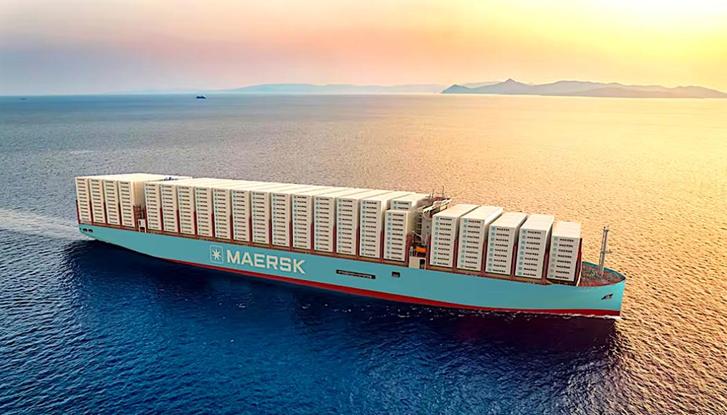 Ett containerfartyg från Maersk till havs. Rederiet har beställt åtta nya stora fartyg med leverans 2029–2030. Bild: Maersk