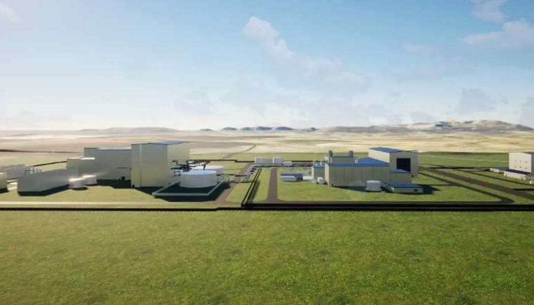 Illustration av hur en natriumanläggning kan se ut, med reaktordelen till höger och energilagret till vänster. Bild: TerraPower.