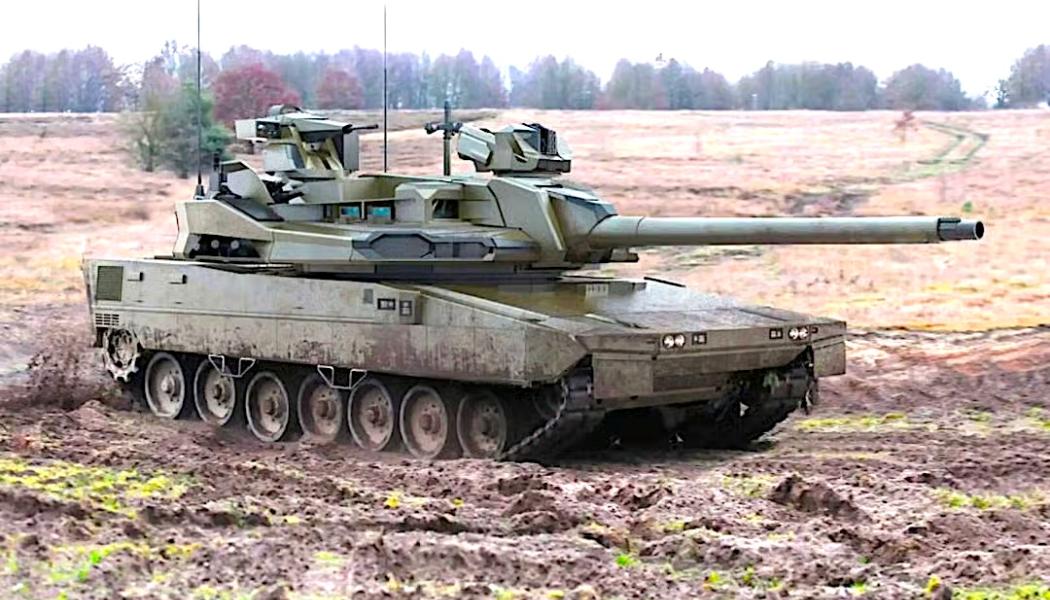 Utkast till den framtida tysk-franska stridsvagnen – projektet ska genomföras gemensamt av försvarsindustriföretagen Rheinmetall, KNDS och Thales. Illustration: KNDS