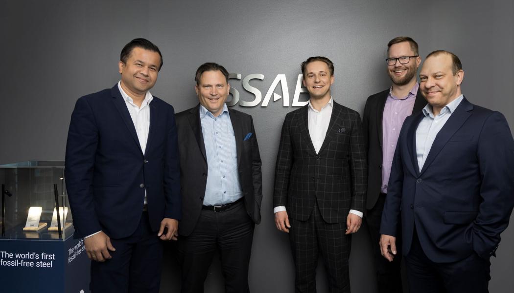 Från vänster till höger: Abhishek Sinha (Accenture), Fredrik Engdar (Accenture), Niko Korte (SSAB), Veli-Pekka Mäkinen (BDO), Tuomo Kuokkanen (Accenture). Foto: Photographer