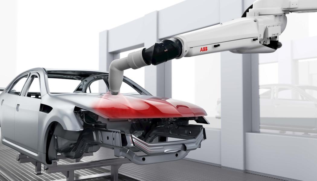 Den nya färgsprutan monteras på en robot och sägs förbättra överföringseffektiviteten med uppemot 10 procent. Vilket i sin tur kan minska färgavfallet. Bild: ABB