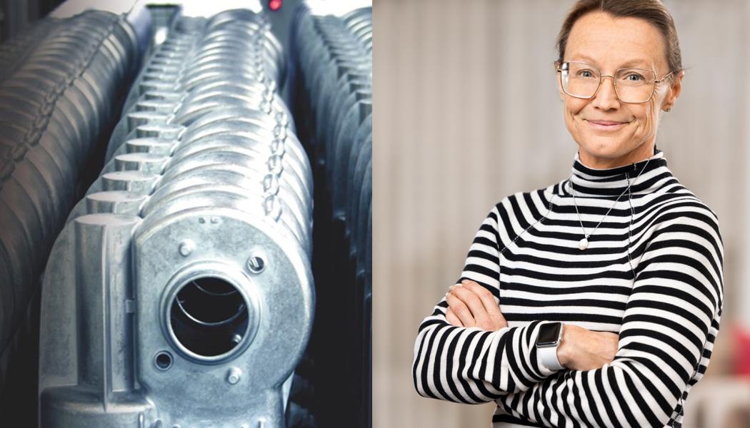 Exempel på pressgjuteri och Pernilla Walkenström, divisionschef Material och produktion, RISE. Foto: RISE

