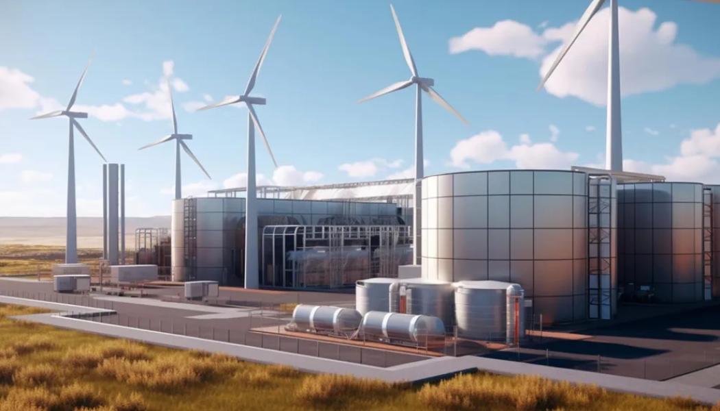 En datorgenererad illustration av vätgasprojekt H2-Hub i tyska Lubmin.
Foto: Deutsche ReGas