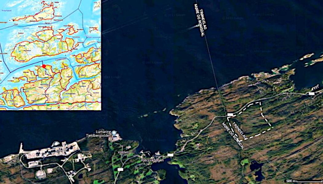 Det föreslagna läget för det planerade kraftverket i Taftøy industriområde i Trøndelag. Bild: Norsk Kjernekraft.

