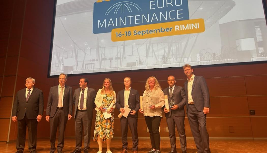 Camilla Munther (fjärde från vänster) mottar priset för Europas bästa avhandling. Foto: Rise