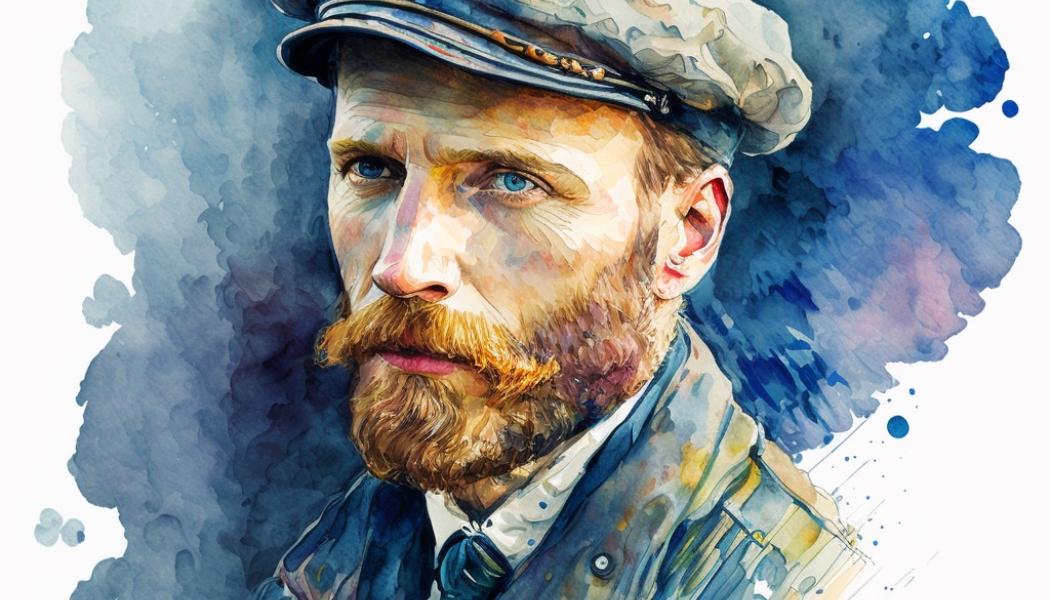 Inte bara språkmodeller. AI även i konstens tjänst. Vincent van Gogh i vattenfärger skapad av Midjourney AI. Foto: Wikipedia Common, kredit: Midjourney AI, Netha Hussain