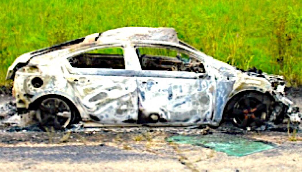 Chervolet Volt efter brand. Foto: Wikipedia Common Lic. Kredit:National Highway Traffic Safety Administration, U.S. Department of Transportation -