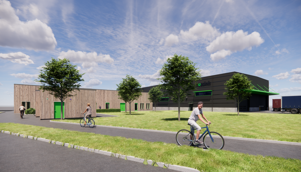 Skissbild på Vosslohs nya fabrik i Kumla kommun. Bild: Vossloh