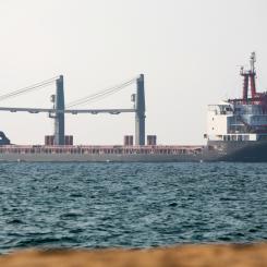 Nina Lyashonok/AP/TT: En spannmålstransport som lämnar Ukraina. Arkivbild.