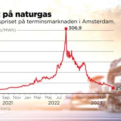Johan Hallnäs/TT: Priset för fossil gas på terminsmarknaden i Amsterdam.