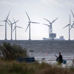 Johan Nilsson/TT: De havsbaserade vindkraftverken i Lillgrund utanför Bunkeflostrand söder om Öresundsbron snurrar på i den hårda vinden. Arkivbild.