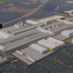 Fabriksplan. I Karleby och Kronoby planeras en produktionsanläggning för lågkoldioxidaluminium. Fabriken skulle bli 1,2 kilometer lång.
Bild: Arctial