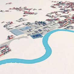 Intill Agro-Chemieparken i Wittenberg, nära floden Elbe, planeras byggandet av vätgasanläggningen (markerad i mörkblått). Investeringssumman uppgår till upp till 1,6 miljarder euro. Illustration: VNG