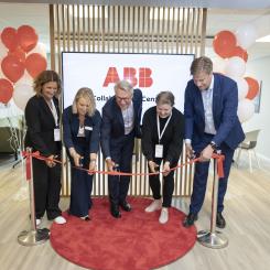 ABB:s nya kontor och Collaboration Center i Luleå är invigt. Klippte bandet gjorde (fr v): Charlotte Wiberg, vice rektor på Luleå tekniska universitet, Terése Edholm, teknikchef på ABB i Luleå, Björn Rosengren, vd för ABB, Lotta Jakobsson, transformationsdirektör på SSAB, och Michael Palo, produktionsdirektör på LKAB. Foto: Viveka Österman