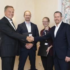 Från vänster: Mats Berneblad och Marcus Martinsson, Stena Recycling Group, Birgit Gerke och Daniel Schönfelder från BASF. Foto: BASF