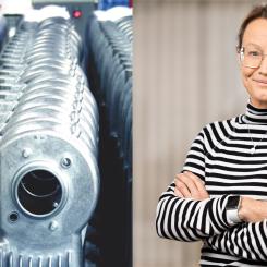 Exempel på pressgjuteri och Pernilla Walkenström, divisionschef Material och produktion, RISE. Foto: RISE