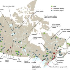 Karta över kritiska mineraltillgångar. Karta: government of Canada