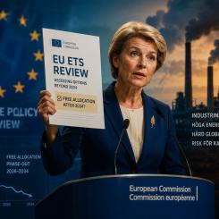 EU:s pågående översyn kan påverka tidsplanen för utfasningen av fria utsläppsrätter. Om medlemsländerna och Europaparlamentet godkänner EU-kommissionens kommande förslag för de branscher som omfattas av EU:s koldioxidtull, CBAM, kan de fria utsläppsrätterna enligt nuvarande regler vara helt avskaffade senast 2034. Foto: AI-genererad illustration, inte ett fotografi. Copyright: Conventus.
