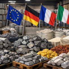 Planen ska minska beroendet av kinesiska leveranser av nyckelmetaller och mineraler genom gemensamma lager, exportrestriktioner på återvinningsbart metallskrot och andra åtgärder. Symbolbild: ej fotografi – AI-genererat innehåll, copyright, Conventus.