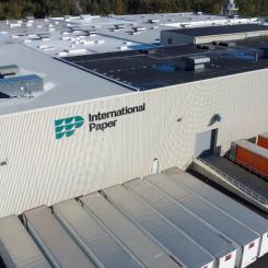 Flygbild över International Papers anläggning i Atglen i Pennsylvania där wellpappförpackningar tillverkas. Foto: International Paper.